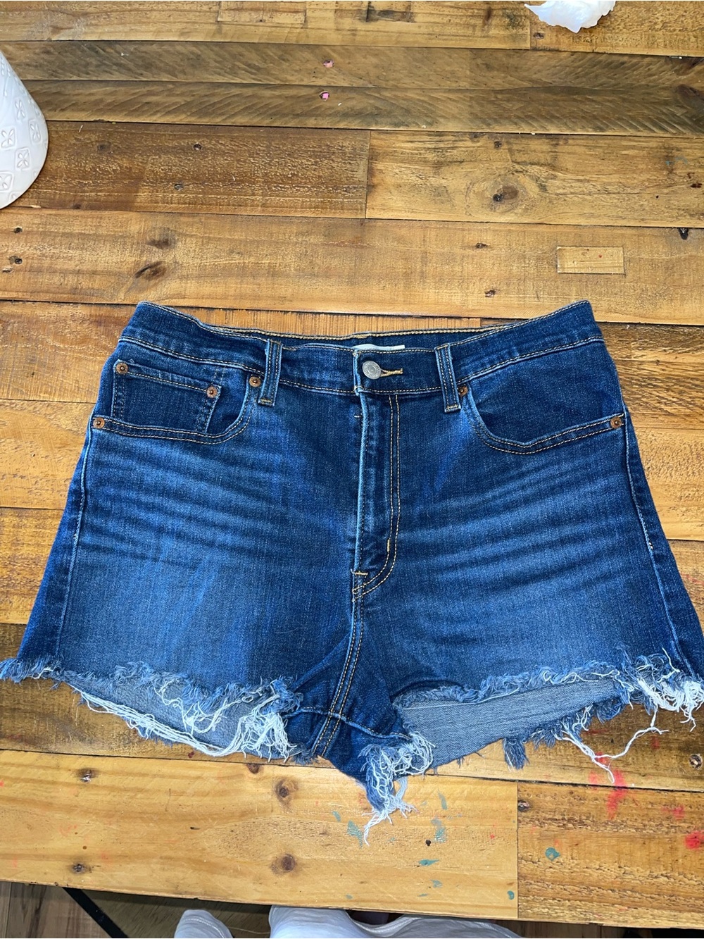 Levi's Dark Blue Distressed Cutoff Denim Shorts